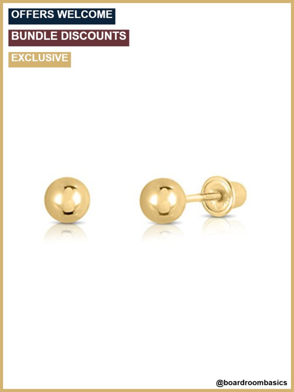 14k Yellow Gold Ball Stud Earrings Screw Back Secure Dainty Everyday